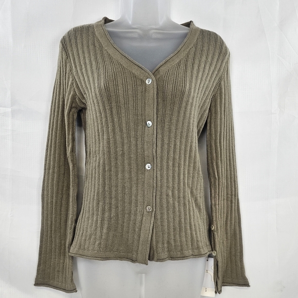 NWT Commense Brown Ribbed Button-Front Cardigan Sweater Top Size M - Picture 1 of 9